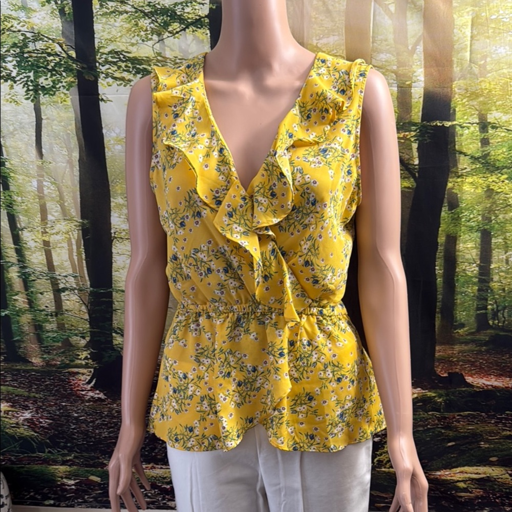 Max Studio Yellow Ruffled Peplum Blouse